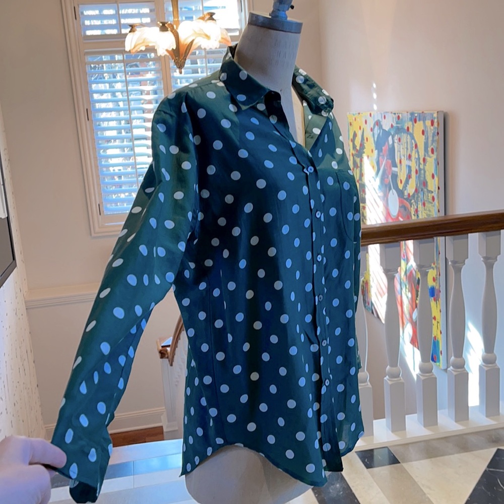 Acacia green polka dot cotton/silk blouse